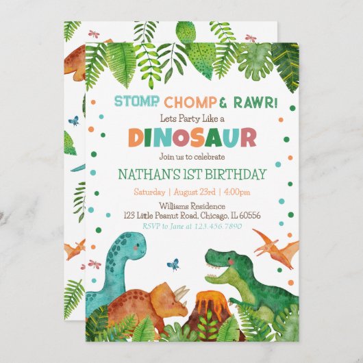 Dinosaur Birthday Kaart (Voorkant / Achterkant)