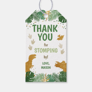 Dinosaur Birthday Labels Boy Dino Party Green Gold Cadeaulabel