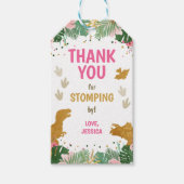 Dinosaur Birthday Labels Girl Dino Party Pink Gold Cadeaulabel (Voorkant)