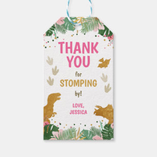 Dinosaur Birthday Labels Girl Dino Party Pink Gold Cadeaulabel