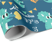 Dinosaur Birthday Name Age Custom Cadeaupapier (Rol Hoek)