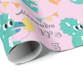 Dinosaur Birthday Name Age Custom Cadeaupapier (Rol Hoek)