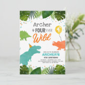 Dinosaur Birthday Noite four Ever Wild Dino Party Kaart (Staand voorkant)