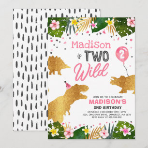 Dinosaur Birthday Noite Two Wild Dinosaur Party Kaart