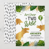 Dinosaur Birthday Noite Two Wild Dinosaur Party Kaart (Voorkant / Achterkant)