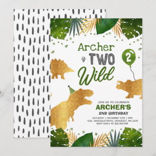 Dinosaur Birthday Noite Two Wild Dinosaur Party Kaart