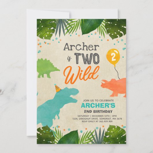 Dinosaur Birthday Noite Two Wild Dinosaur Party Kaart (Voorkant)