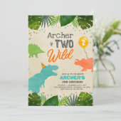 Dinosaur Birthday Noite Two Wild Dinosaur Party Kaart (Staand voorkant)