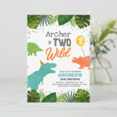 Dinosaur Birthday Noite Two Wild Dinosaur Party Kaart (Staand voorkant)