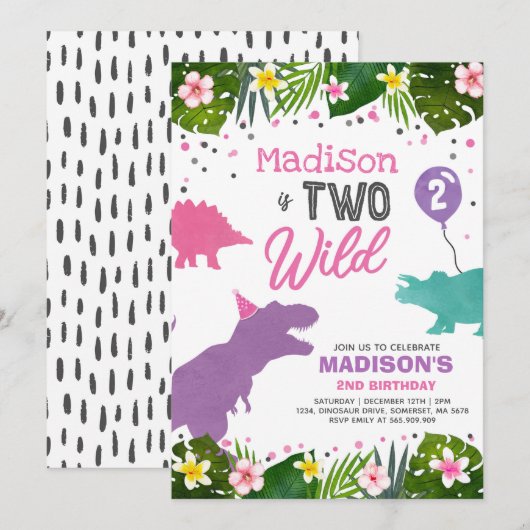 Dinosaur Birthday Noite Two Wild Dinosaur Party Kaart (Voorkant / Achterkant)