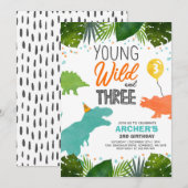 Dinosaur Birthday Noite Wild en Drie Dino Party Kaart (Voorkant / Achterkant)