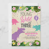 Dinosaur Birthday Noite Wild en Drie Dino Party Kaart (Voorkant)