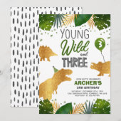 Dinosaur Birthday Noite Wild en Drie Dino Party Kaart (Voorkant / Achterkant)