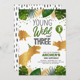 Dinosaur Birthday Noite Wild en Drie Dino Party Kaart