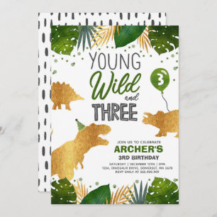 Dinosaur Birthday Noite Wild en Drie Dino Party Kaart
