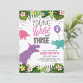 Dinosaur Birthday Noite Wild en Drie Dino Party Kaart (Staand voorkant)