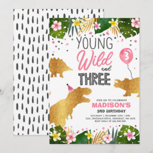 Dinosaur Birthday Noite Wild en Drie Dino Party Kaart