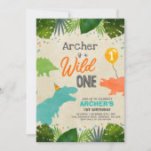Dinosaur Birthday Noite Wild One Dinosaur Party Kaart (Voorkant)