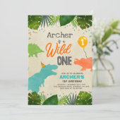 Dinosaur Birthday Noite Wild One Dinosaur Party Kaart (Staand voorkant)