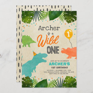 Dinosaur Birthday Noite Wild One Dinosaur Party Kaart