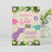 Dinosaur Birthday Noite Wild One Dinosaur Party Kaart (Staand voorkant)