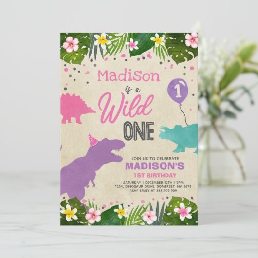 Dinosaur Birthday Noite Wild One Dinosaur Party Kaart (Staand voorkant)