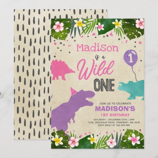 Dinosaur Birthday Noite Wild One Dinosaur Party Kaart (Voorkant / Achterkant)