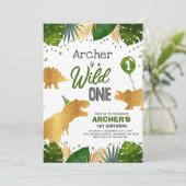 Dinosaur Birthday Noite Wild One Dinosaur Party Kaart (Staand voorkant)