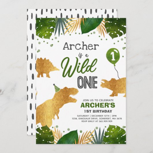 Dinosaur Birthday Noite Wild One Dinosaur Party Kaart (Voorkant / Achterkant)