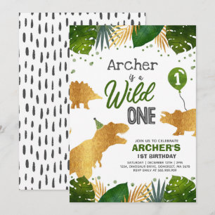 Dinosaur Birthday Noite Wild One Dinosaur Party Kaart