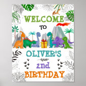 Dinosaur Birthday Oerwoud Leaves Party Welkom Poster (Voorkant)