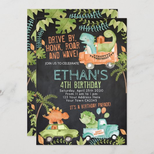 Dinosaur Birthday Parade Kaart (Voorkant / Achterkant)