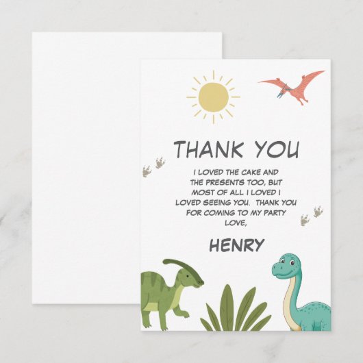 Dinosaur Birthday Party Bedankkaart (Voorkant / Achterkant)