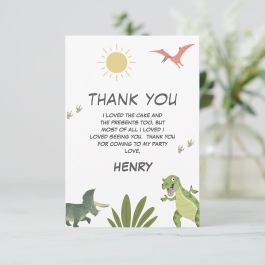 Dinosaur Birthday Party Bedankkaart (Staand voorkant)