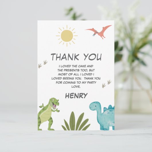 Dinosaur Birthday Party Bedankkaart (Staand voorkant)