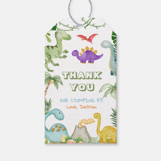 Dinosaur Birthday Party Bedankt voor Stomping door Cadeaulabel (Voorkant)