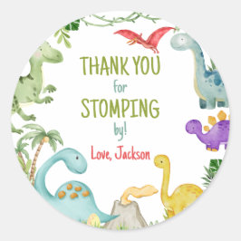 Dinosaur Birthday Party Bedankt voor Stomping door Ronde Sticker