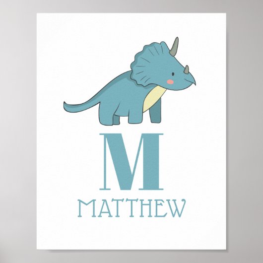 Dinosaur Birthday Party | Blue Triceratops Dino Poster (Voorkant)