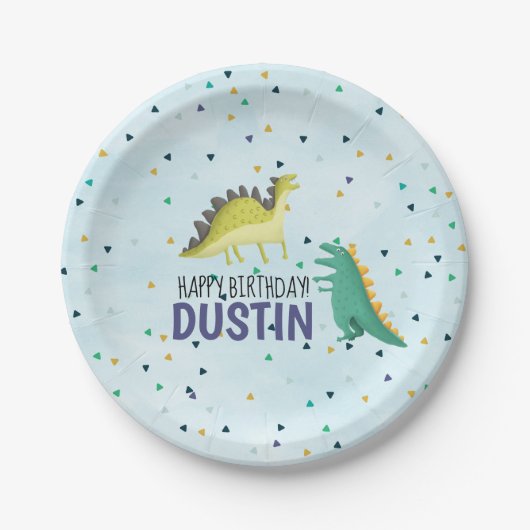 Dinosaur Birthday Party Bord Blue (Voorkant)