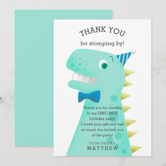 Dinosaur Birthday Party Boy's Bedankkaart (Voorkant / Achterkant)