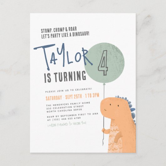 Dinosaur Birthday Party Budget Briefkaart Uitnodig (Voorkant)