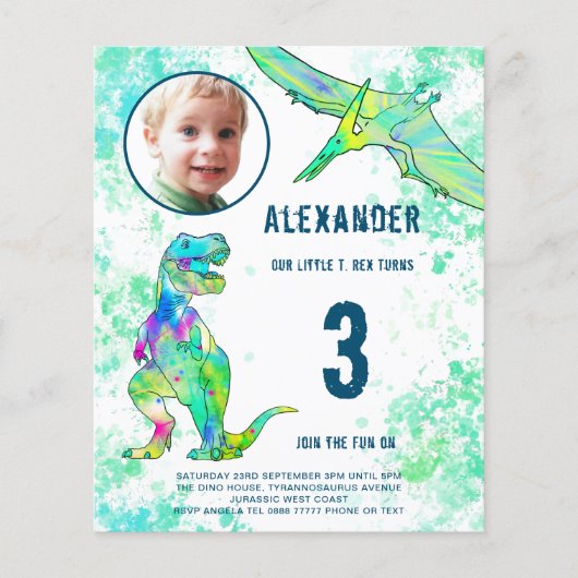 Dinosaur Birthday Party Budget Elke leeftijd Flyer (Voorkant)