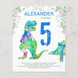 Dinosaur Birthday Party Budget Invitation blue Fly Flyer