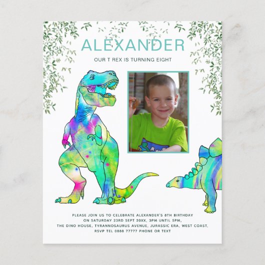 Dinosaur Birthday Party Budget Invitation Flyer (Voorkant)