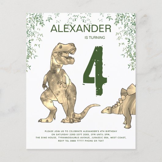 Dinosaur Birthday Party Budget Invitation Flyer (Voorkant)