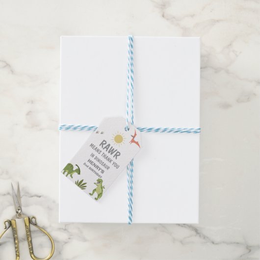 Dinosaur Birthday Party Cadeaulabel (Met Touw)