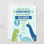 Dinosaur Birthday Party Dino Party Blue en Green Kaart (Voorkant)