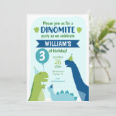 Dinosaur Birthday Party Dino Party Blue en Green Kaart (Staand voorkant)