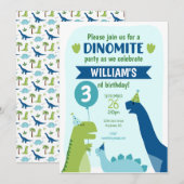 Dinosaur Birthday Party Dino Party Blue en Green Kaart (Voorkant / Achterkant)
