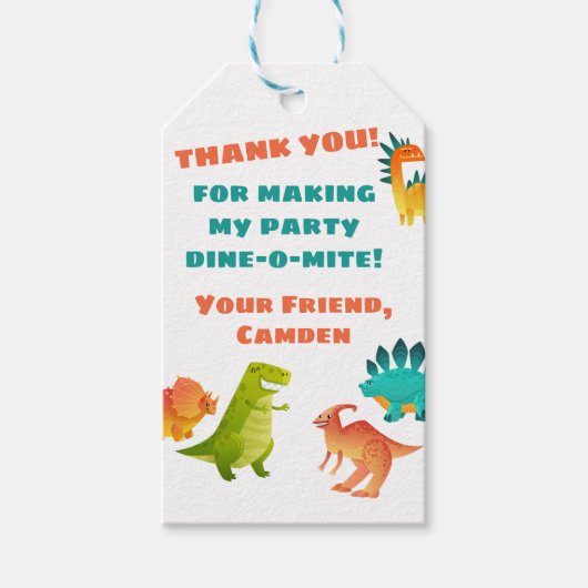 Dinosaur Birthday Party Favor Dank u Cadeaulabel (Voorkant)